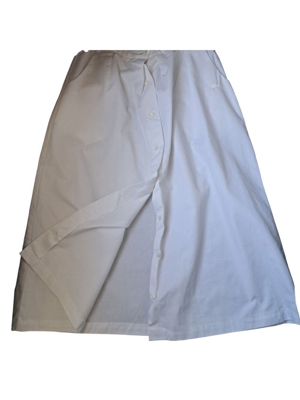 VTG NURSE uniform WHITE SWAN white button front long skirt modest coastal sz 10